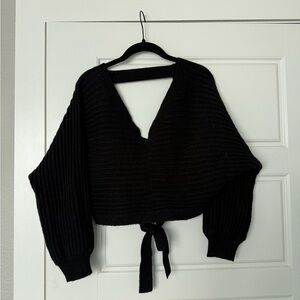 Black Knit Tie-Back Sweater